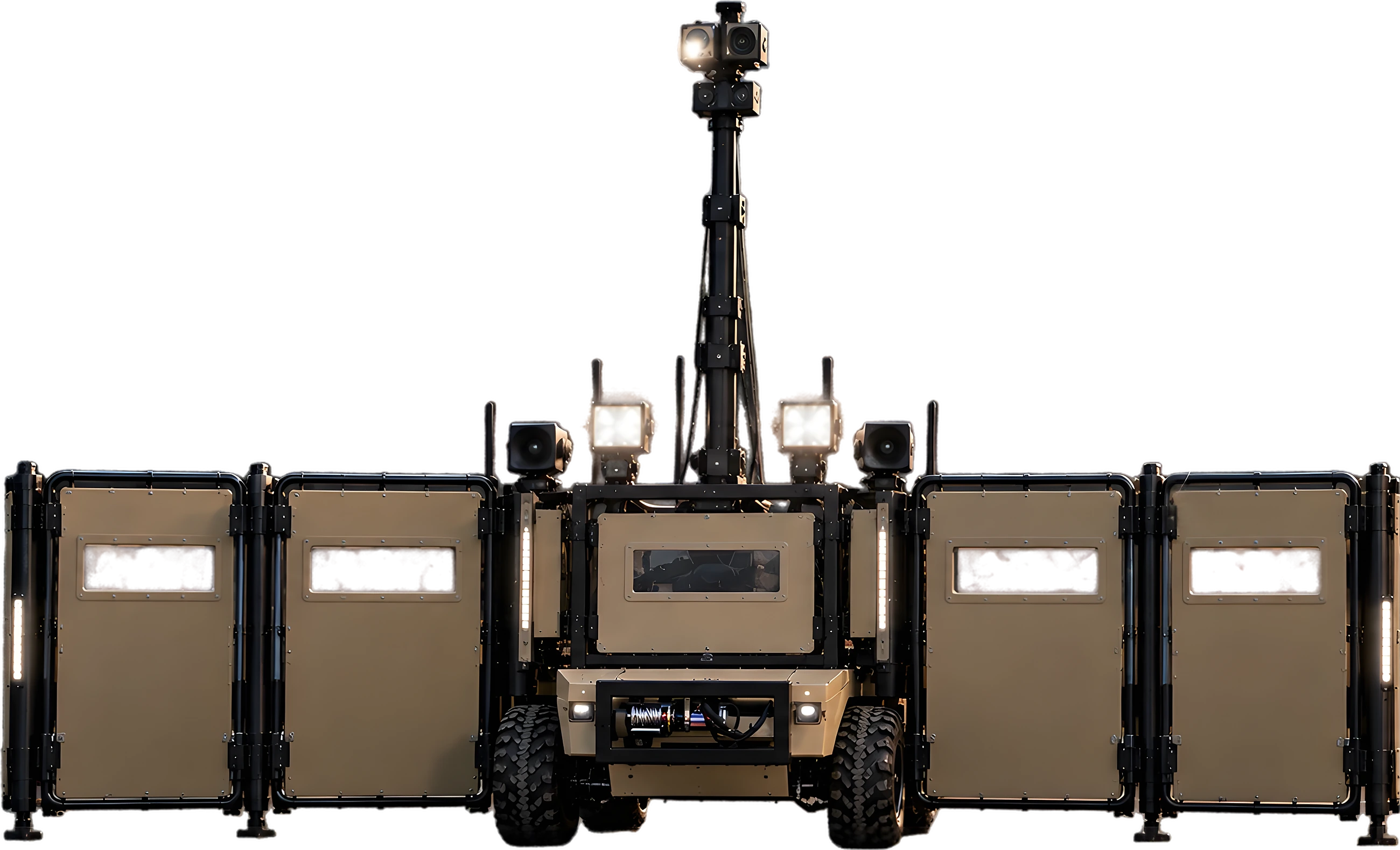 Crowd-management UGV with shield walls fully deployed